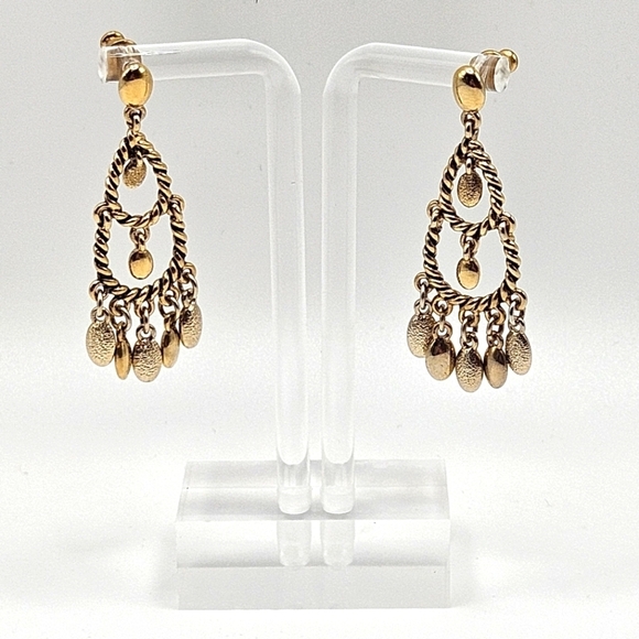 VINTAGE Napier Gold Plated Chandelier Dangle Earrings - Picture 1 of 6